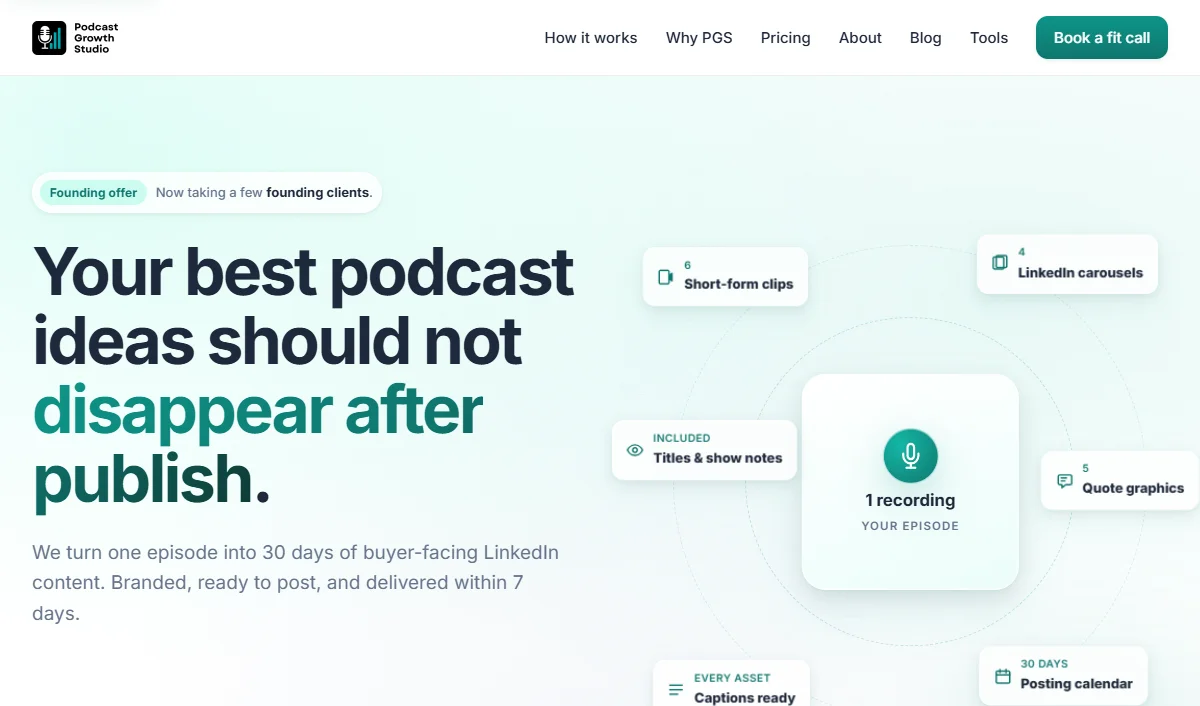 The real Podcast Growth Studio homepage.